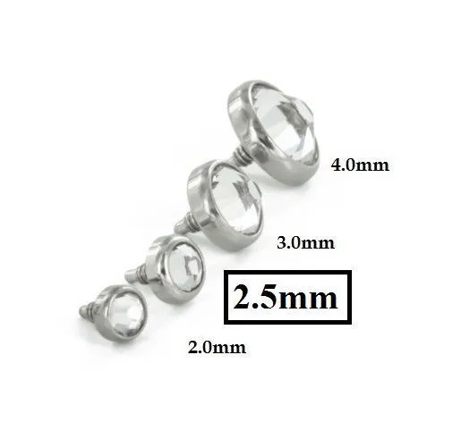 18g - 16g Internally Threaded 2.5mm Swarovski Jewel Top - Price Per 1