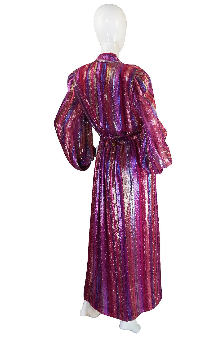 1970s Striped Metallic Victor Costa Wrapped Maxi Dress