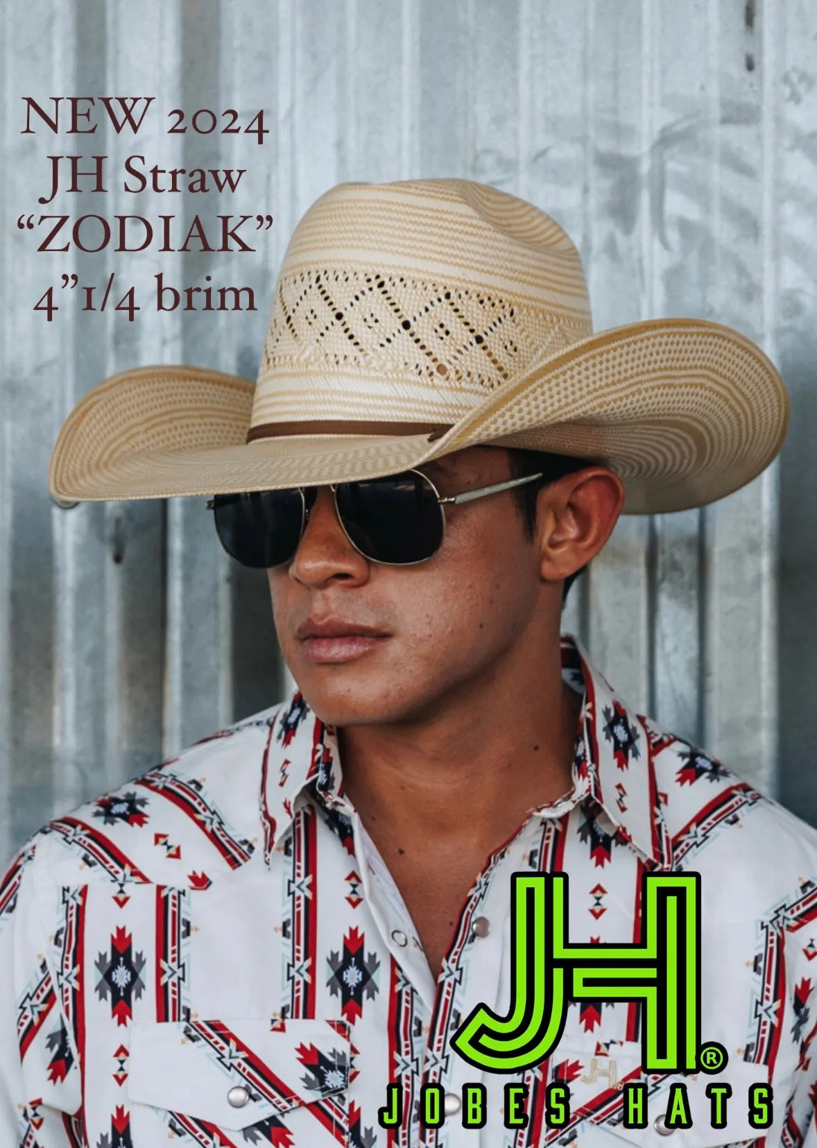 2024 Jobes Hats Straw Hat “ZODIAK” 4”1/4 Brim (Comes open and flat)