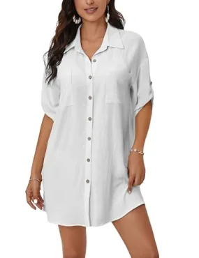 3/4 Sleeve Bikini  Button Down Cover Up