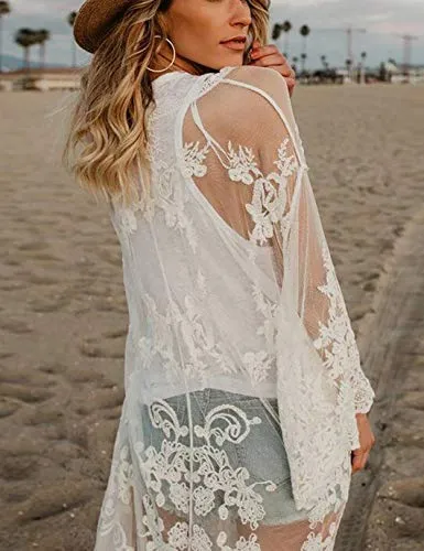 3/4 Sleeve Mesh Kimono: Women's Swimsuit Cover Up