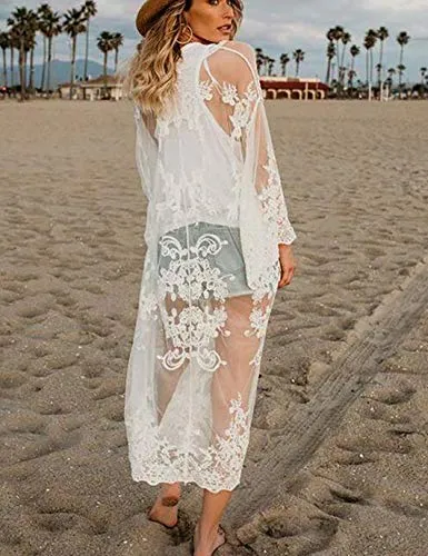 3/4 Sleeve Mesh Kimono: Women's Swimsuit Cover Up