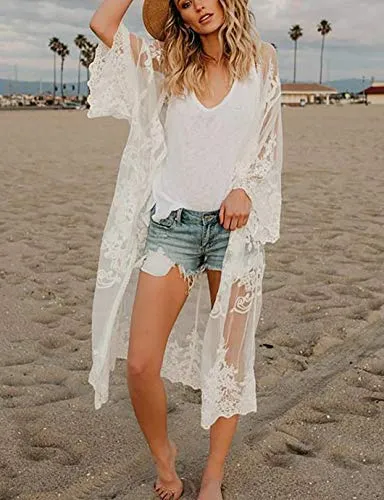 3/4 Sleeve Mesh Kimono: Women's Swimsuit Cover Up