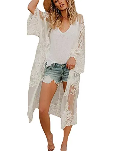 3/4 Sleeve Mesh Kimono: Women's Swimsuit Cover Up