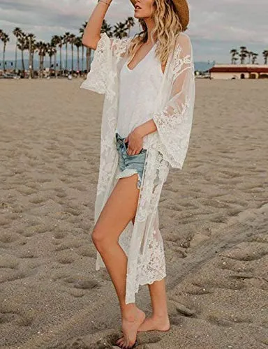 3/4 Sleeve Mesh Kimono: Women's Swimsuit Cover Up