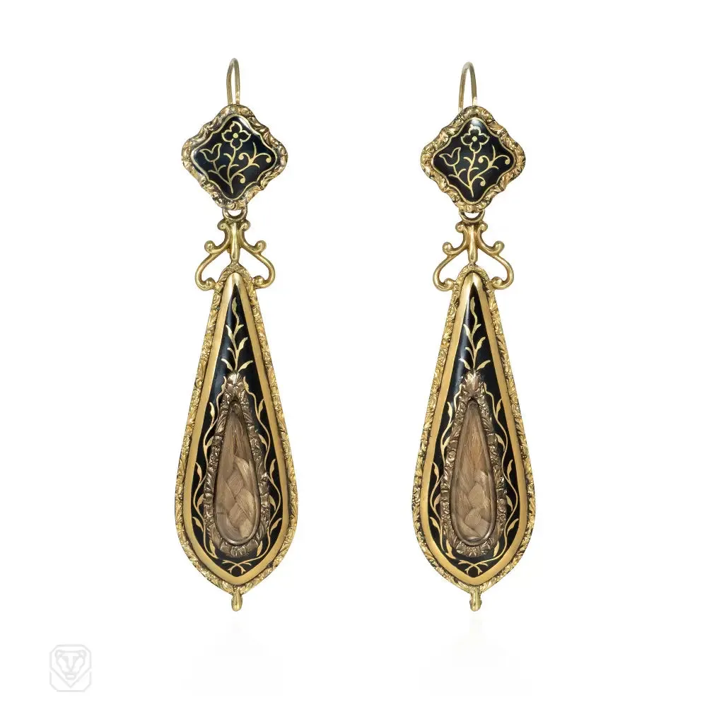 Antique gold and enamel mourning earrings