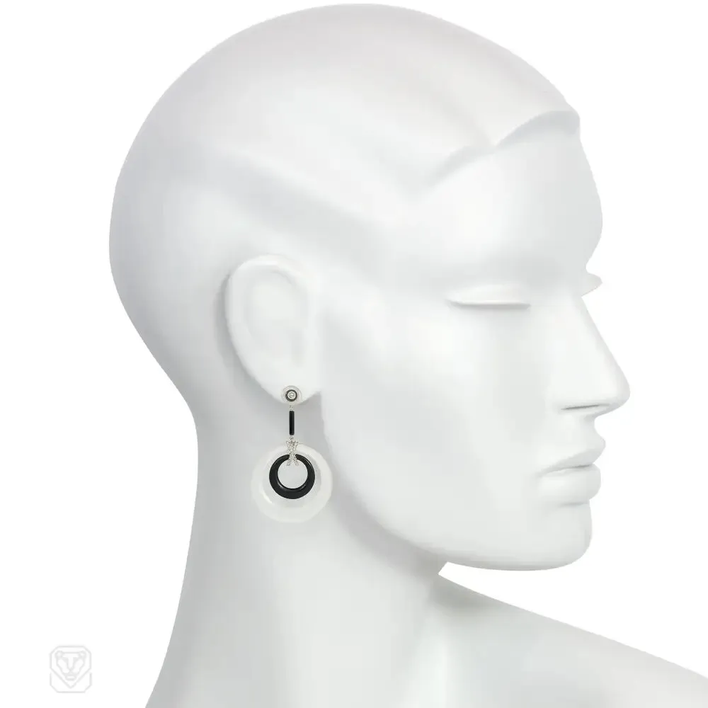 Art Deco crystal and onyx hoop earrings