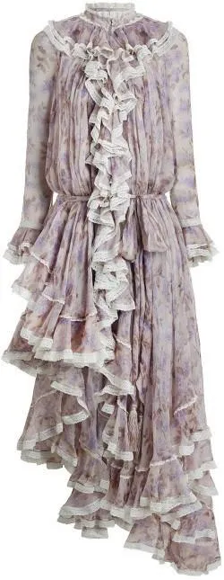 Asymmetric Ruffled Floral Print Dress