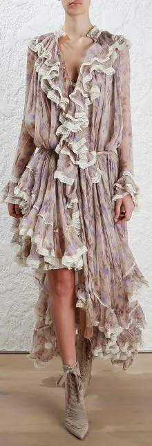 Asymmetric Ruffled Floral Print Dress