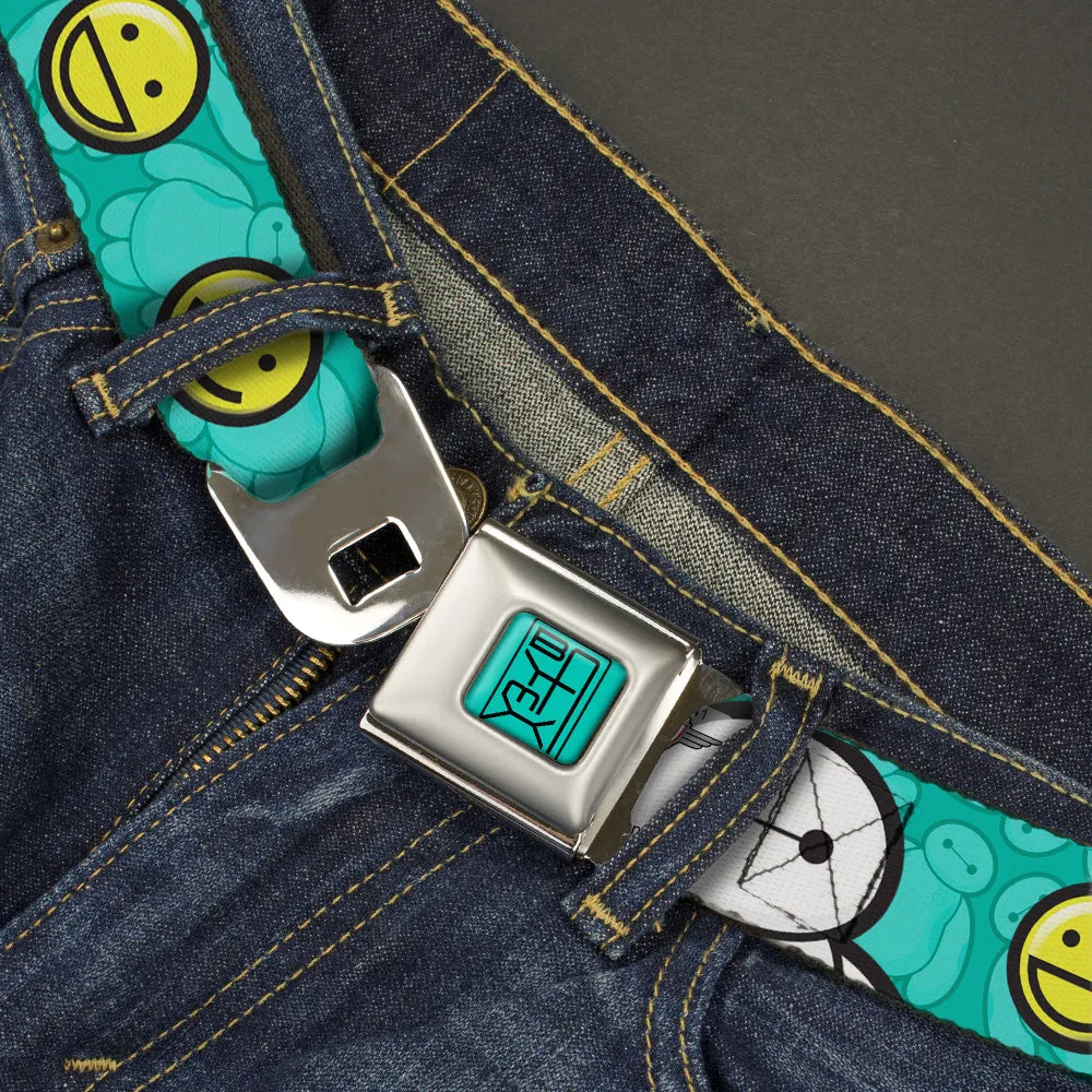 BAYMAX Hanko Full Color Turquoise Black Seatbelt Belt - Baymax/Mood Expressions/Baymax Scattered Turquoise Webbing