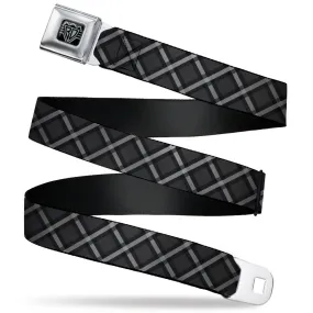 BD Wings Logo CLOSE-UP Black/Silver Seatbelt Belt - Buffalo Plaid X Charcoal/Black/Gray Webbing