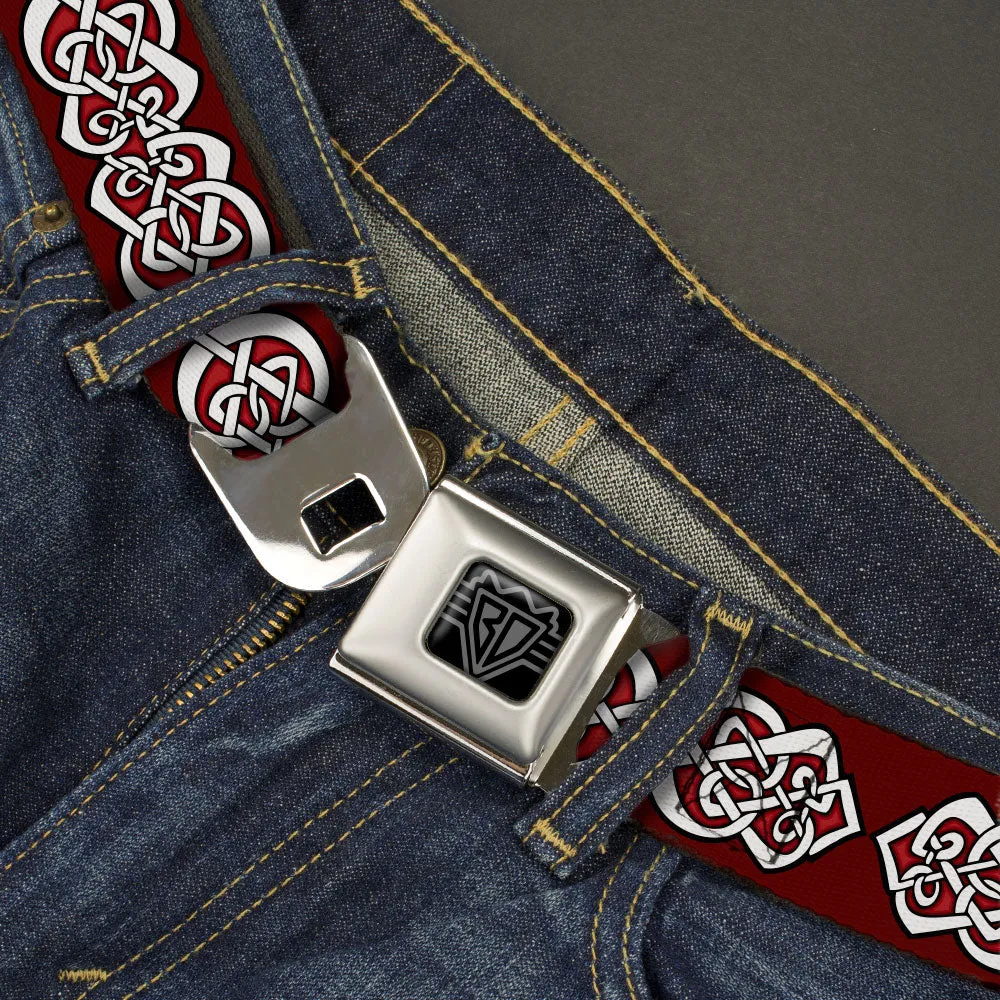 BD Wings Logo CLOSE-UP Black/Silver Seatbelt Belt - Celtic Knot5 Reds/Black/White Webbing