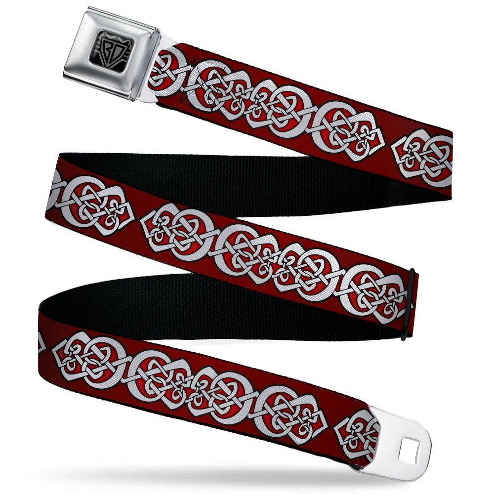 BD Wings Logo CLOSE-UP Black/Silver Seatbelt Belt - Celtic Knot5 Reds/Black/White Webbing