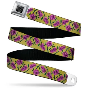 BD Wings Logo CLOSE-UP Black/Silver Seatbelt Belt - Floral Chain Yellow Webbing