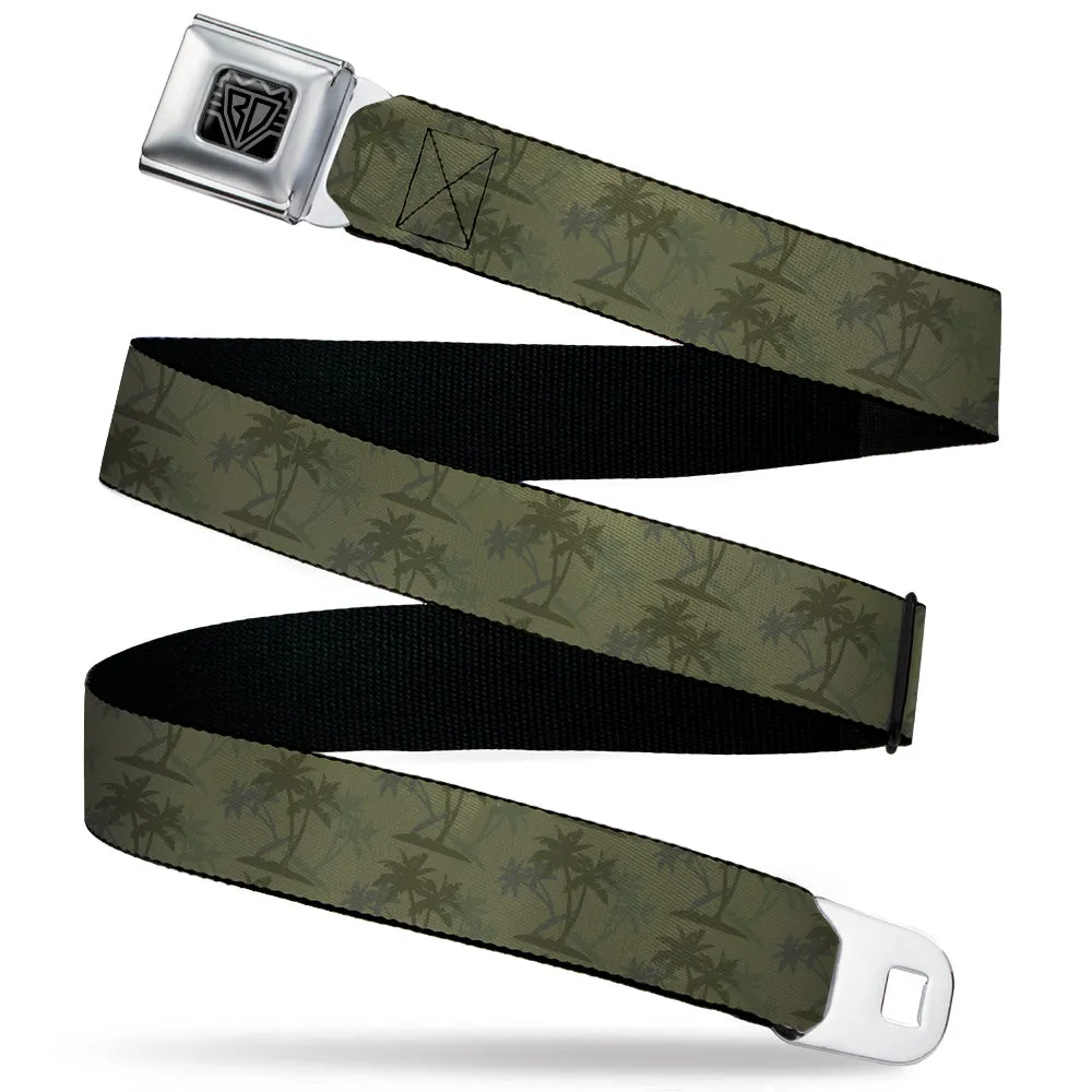 BD Wings Logo CLOSE-UP Black/Silver Seatbelt Belt - Palm Trees Silhouette Scattered Grays Webbing