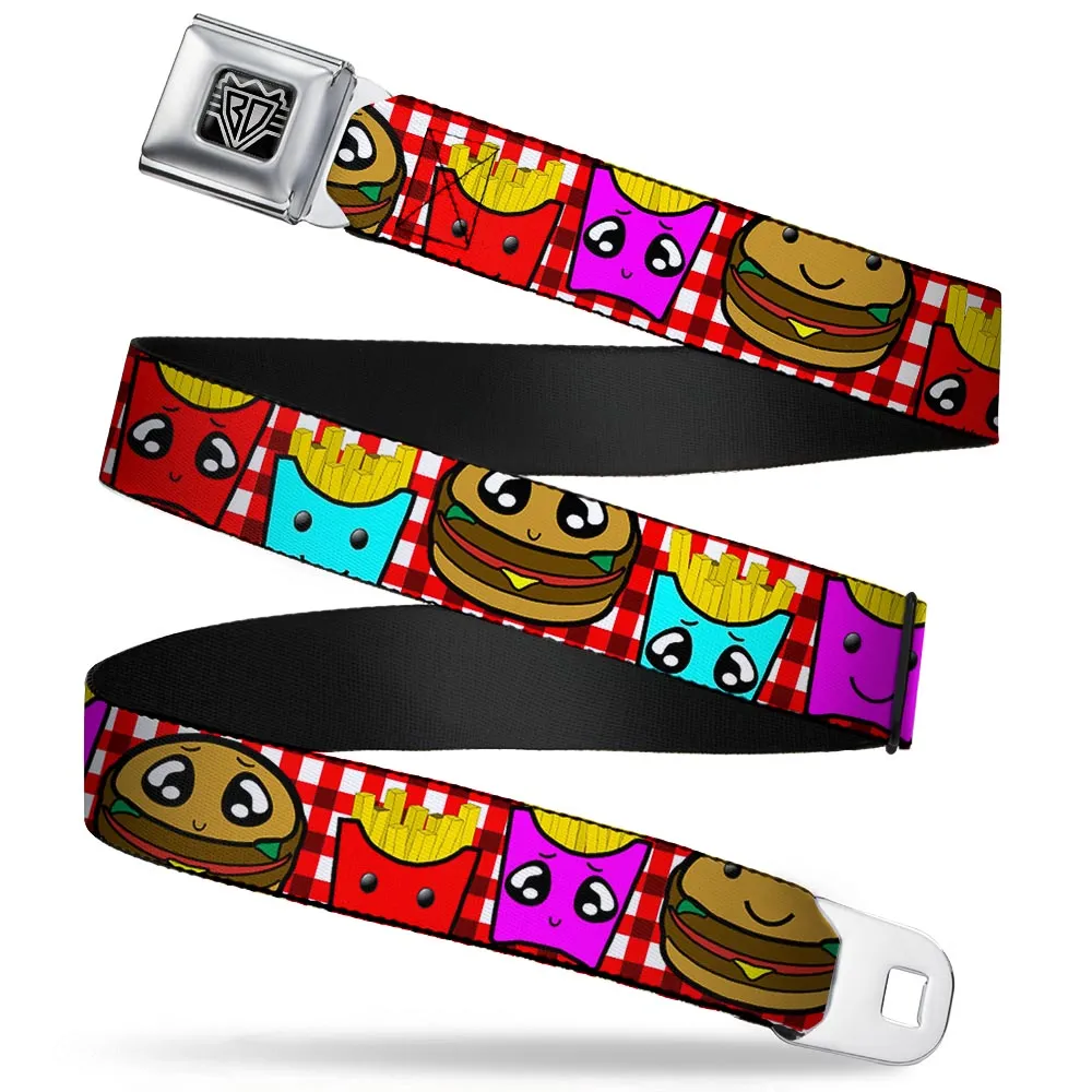 BD Wings Logo CLOSE-UP Full Color Black Silver Seatbelt Belt - Burger & Fries Cartoon Webbing