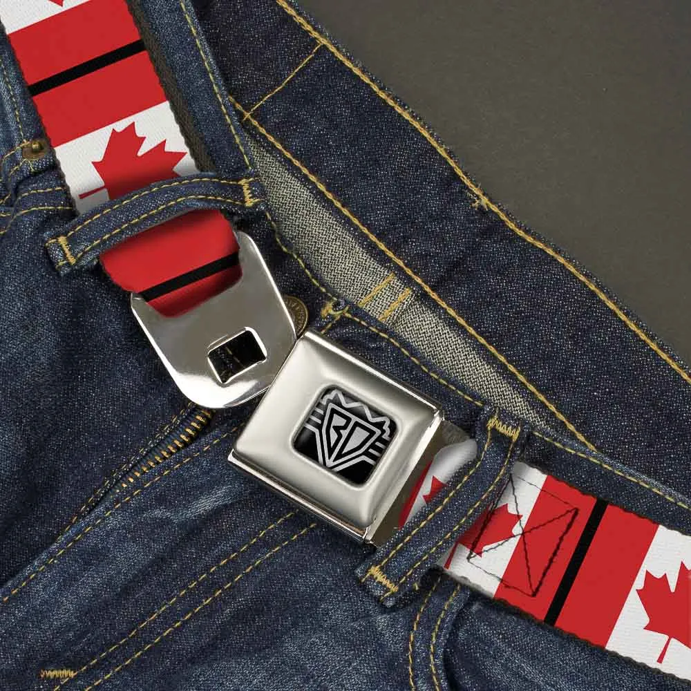 BD Wings Logo CLOSE-UP Full Color Black Silver Seatbelt Belt - Canada Flags Webbing