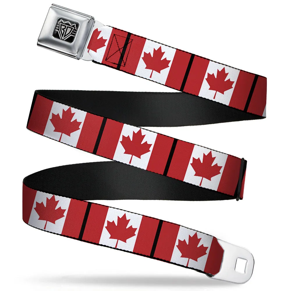 BD Wings Logo CLOSE-UP Full Color Black Silver Seatbelt Belt - Canada Flags Webbing