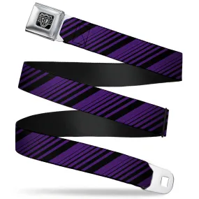 BD Wings Logo CLOSE-UP Full Color Black Silver Seatbelt Belt - Diagonal Stripes Black/Purple Webbing