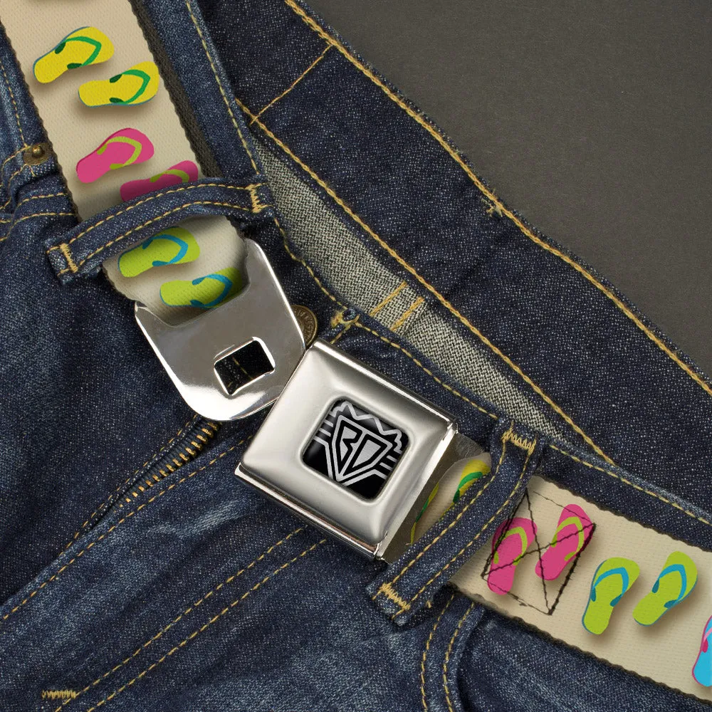 BD Wings Logo CLOSE-UP Full Color Black Silver Seatbelt Belt - Flip Flops7 LIFE'S A BEACH Tan/Aqua/White Webbing