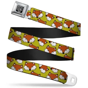 BD Wings Logo CLOSE-UP Full Color Black Silver Seatbelt Belt - Fox Face Scattered Warm Olive2 Webbing