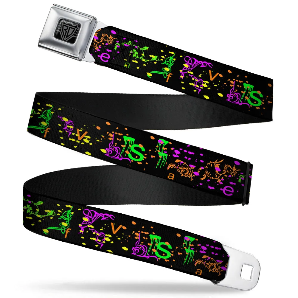 BD Wings Logo CLOSE-UP Full Color Black Silver Seatbelt Belt - Nautical Star Splatter Black/Neon Webbing