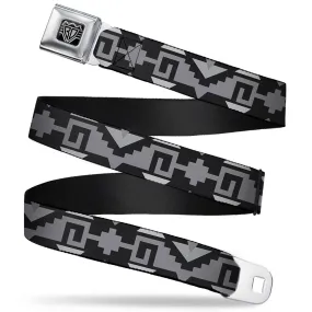 BD Wings Logo CLOSE-UP Full Color Black Silver Seatbelt Belt - Navajo2 Black/Gray Webbing