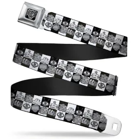 BD Wings Logo CLOSE-UP Full Color Black Silver Seatbelt Belt - Robot Heads Checkers Black/White Webbing