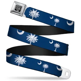 BD Wings Logo CLOSE-UP Full Color Black Silver Seatbelt Belt - South Carolina Flags Scattered Webbing