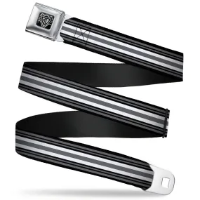 BD Wings Logo CLOSE-UP Full Color Black Silver Seatbelt Belt - Striped Black/Gray/White Webbing