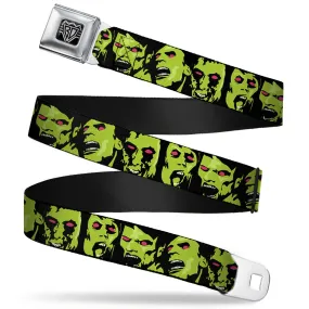 BD Wings Logo CLOSE-UP Full Color Black Silver Seatbelt Belt - Zombie Expressions Black/Green/Red Webbing