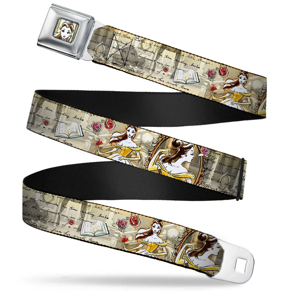 Belle Face Sketch Full Color Light Yellow Seatbelt Belt - Belle Sketch Poses/Story Script Webbing