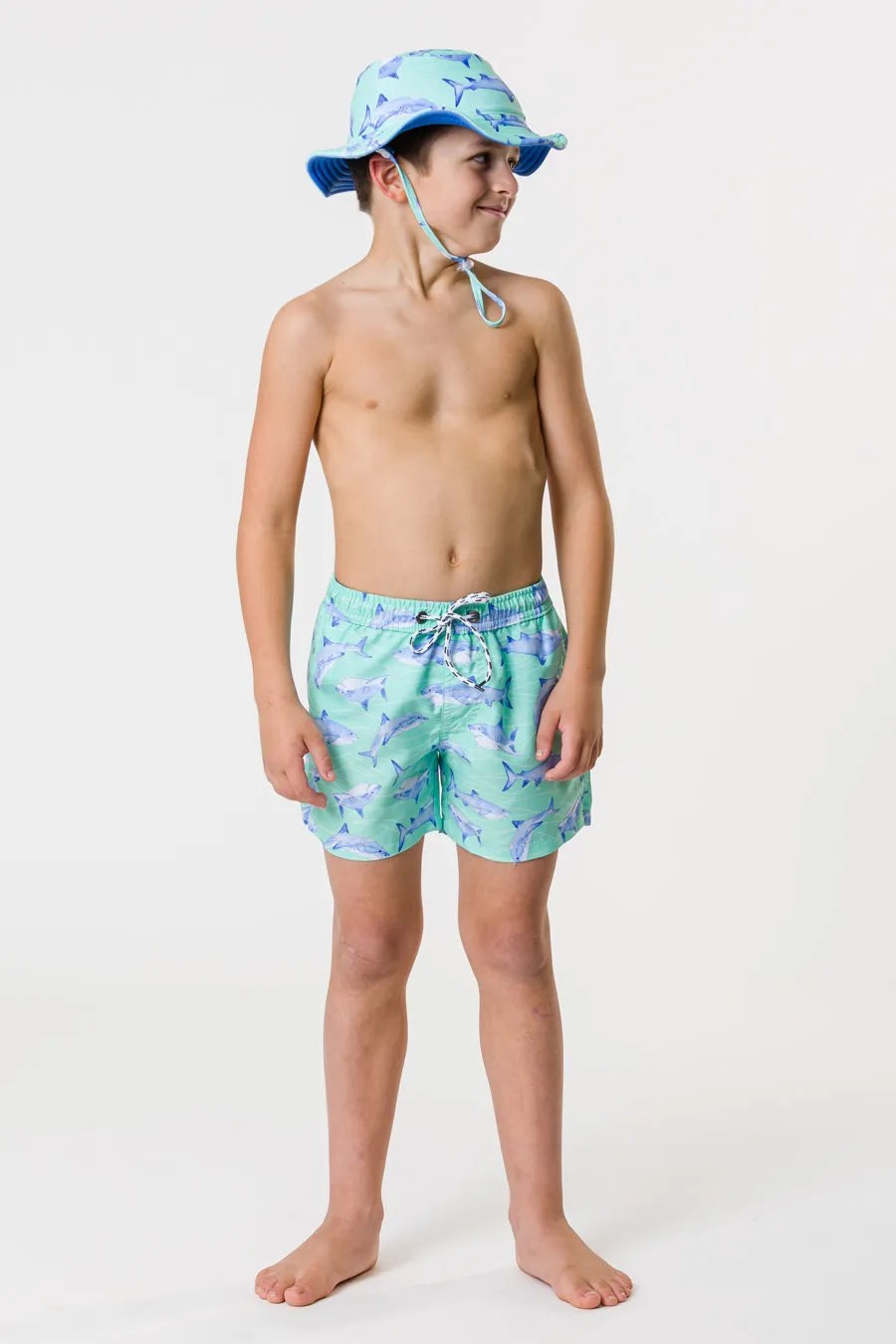 Boys Swim Snapper Rock Minty Shark Volley Board Shorts