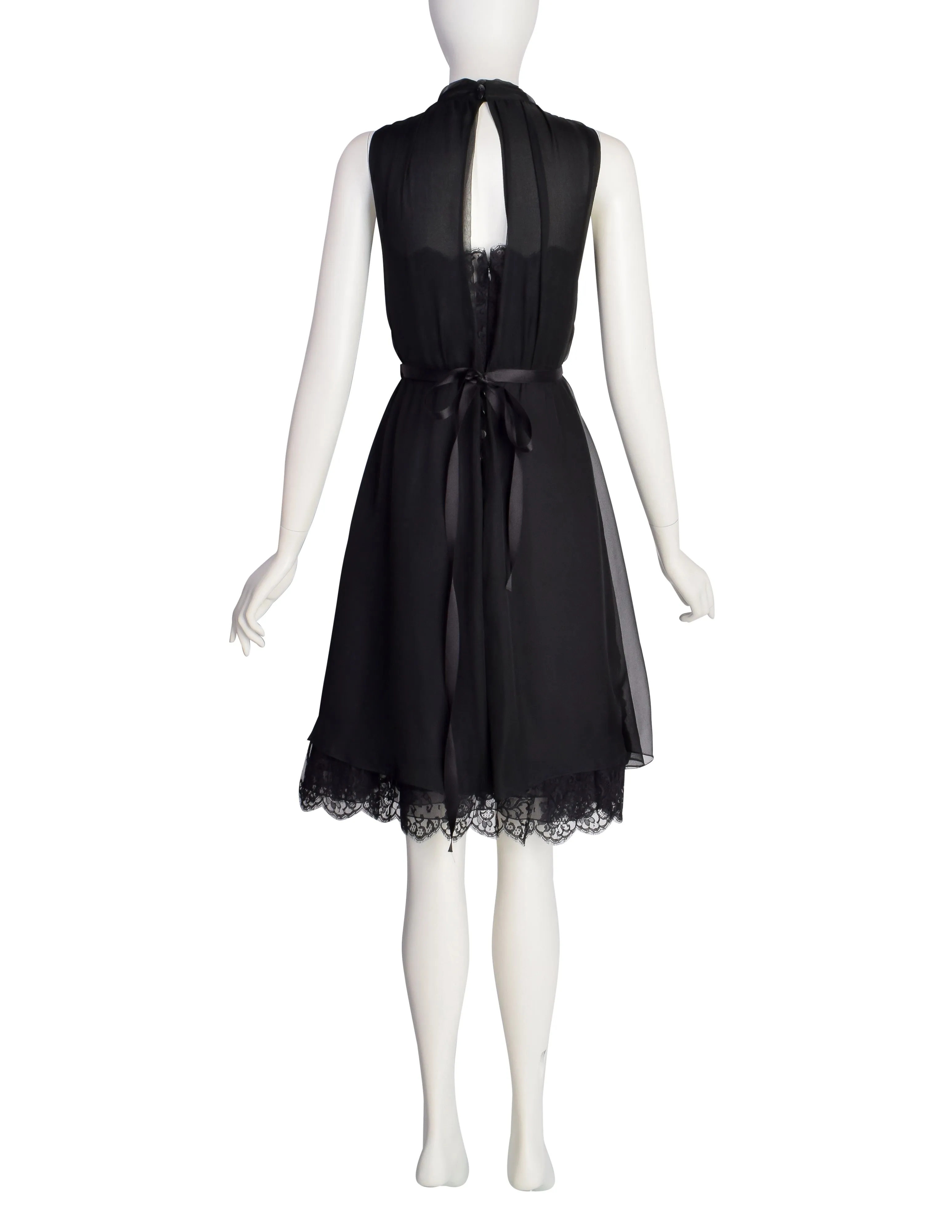 Chanel Vintage 1990s Stunning Black Silk Chiffon and Lace Cocktail Dress