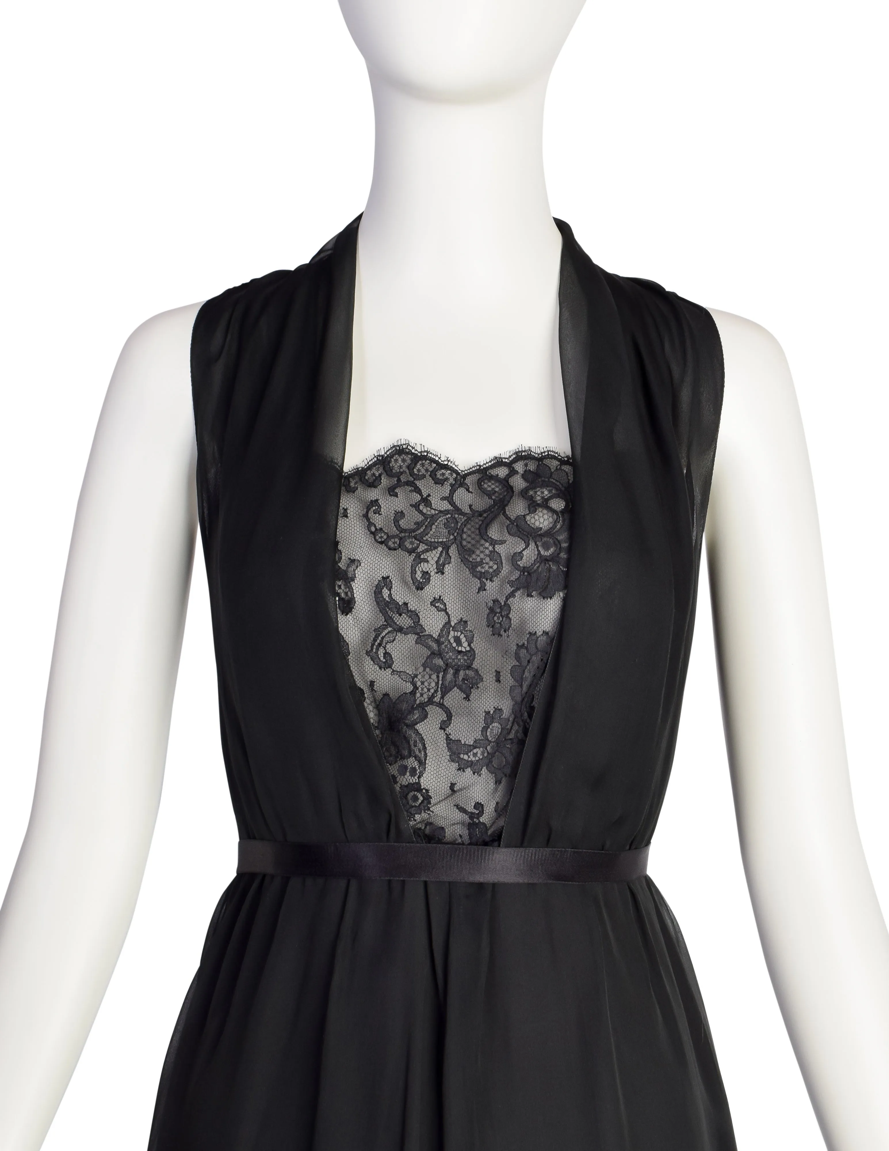 Chanel Vintage 1990s Stunning Black Silk Chiffon and Lace Cocktail Dress