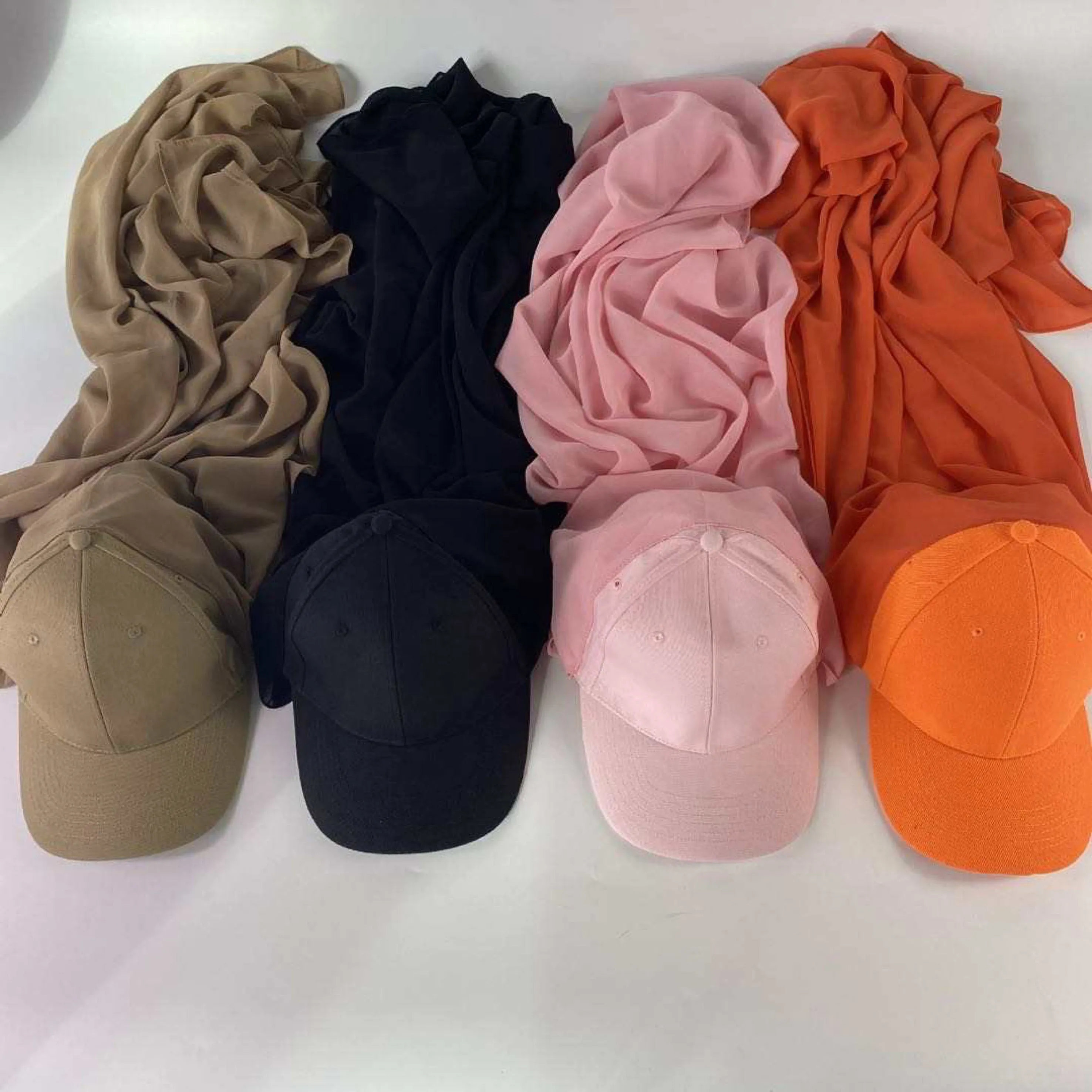 Chiffon Shawl Baseball Cap Solid Color Head Wraps Turban Sun Hats Casual Headscarf Golf Visor Hat For Women