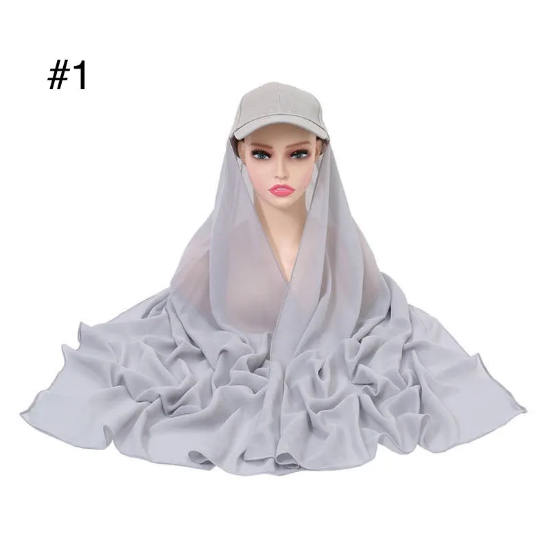 Chiffon Shawl Baseball Cap Solid Color Head Wraps Turban Sun Hats Casual Headscarf Golf Visor Hat For Women