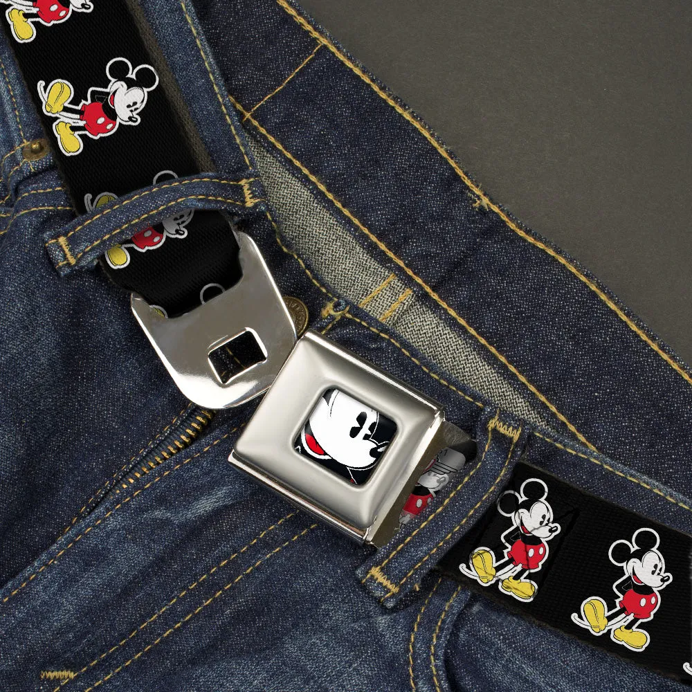 Classic Mickey Mouse Face CLOSE-UP Full Color Seatbelt Belt - Classic Mickey Mouse Pose Black Webbing