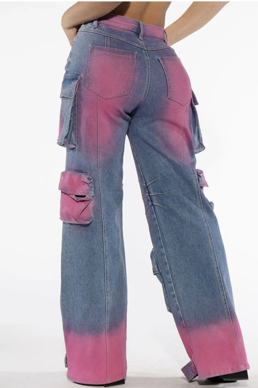 Color Painted Denim Cargo Jeans