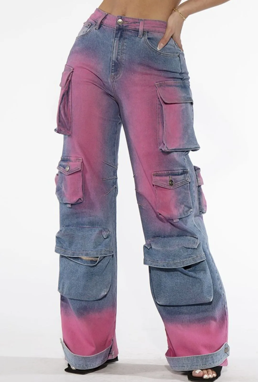 Color Painted Denim Cargo Jeans