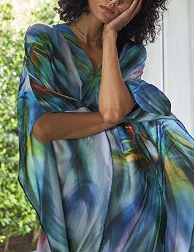 Colorful V-Neck Beach Kaftan Maxi Dress: Women's Swim Cover Up