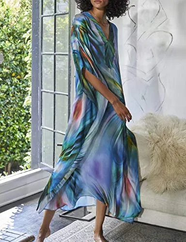 Colorful V-Neck Beach Kaftan Maxi Dress: Women's Swim Cover Up