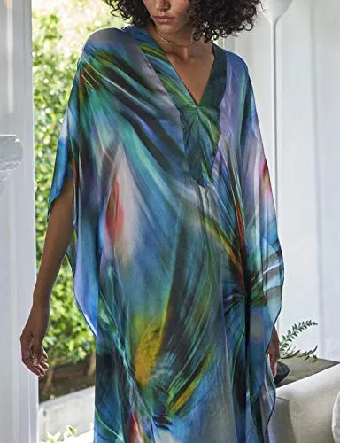 Colorful V-Neck Beach Kaftan Maxi Dress: Women's Swim Cover Up