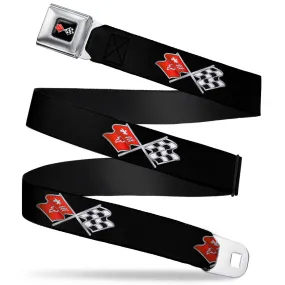 Corvette C3 Crossed Flags Logo Full Color Black Seatbelt Belt - C3 Webbing