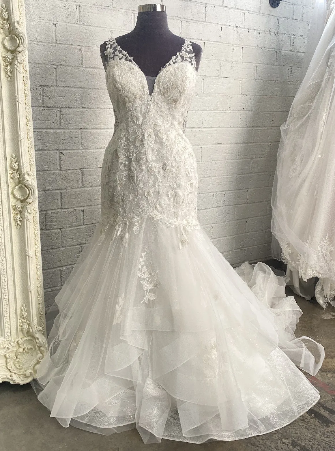 Couture Sequined Lace & Organza Wedding Gown All Sizes