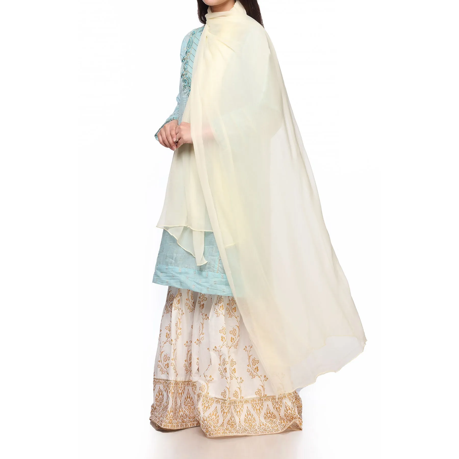 Cream Color Plain Dyed Chiffon Dupatta PS2702