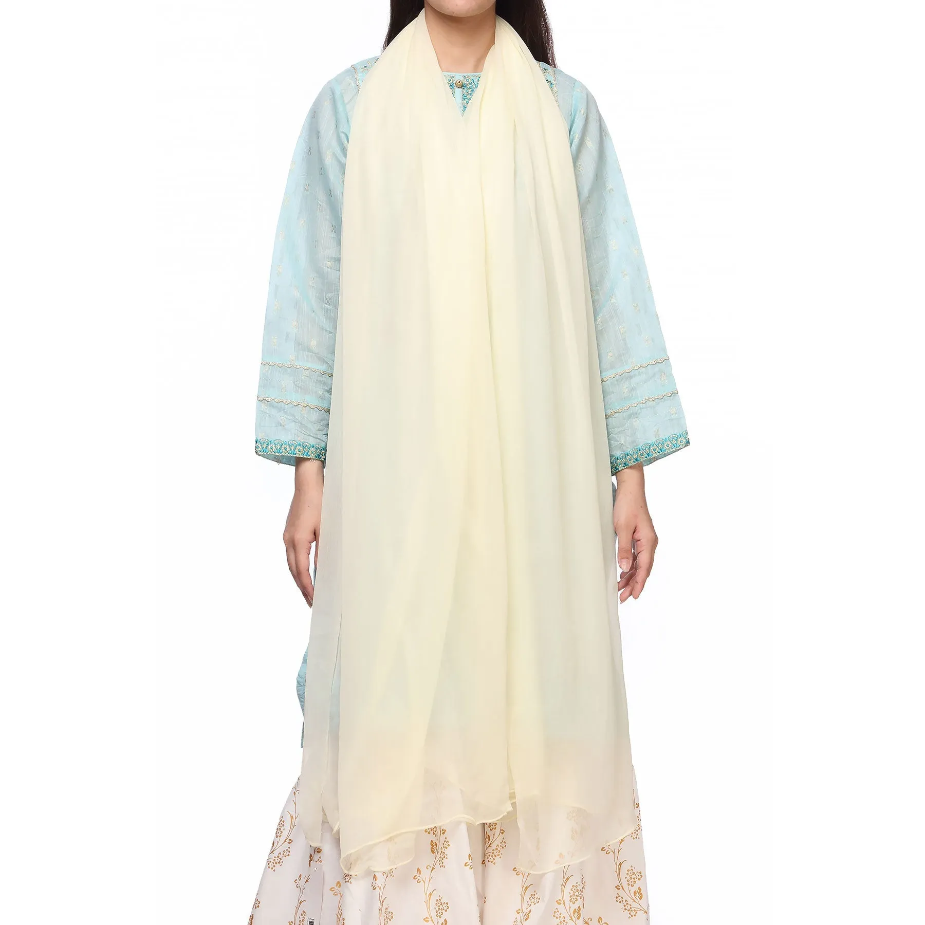 Cream Color Plain Dyed Chiffon Dupatta PS2702