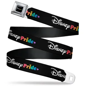 DISNEY PRIDE Signature Logo Full Color Black/White/Rainbow Seatbelt Belt - DISNEY PRIDE Signature Logo Black/White/Rainbow Webbing