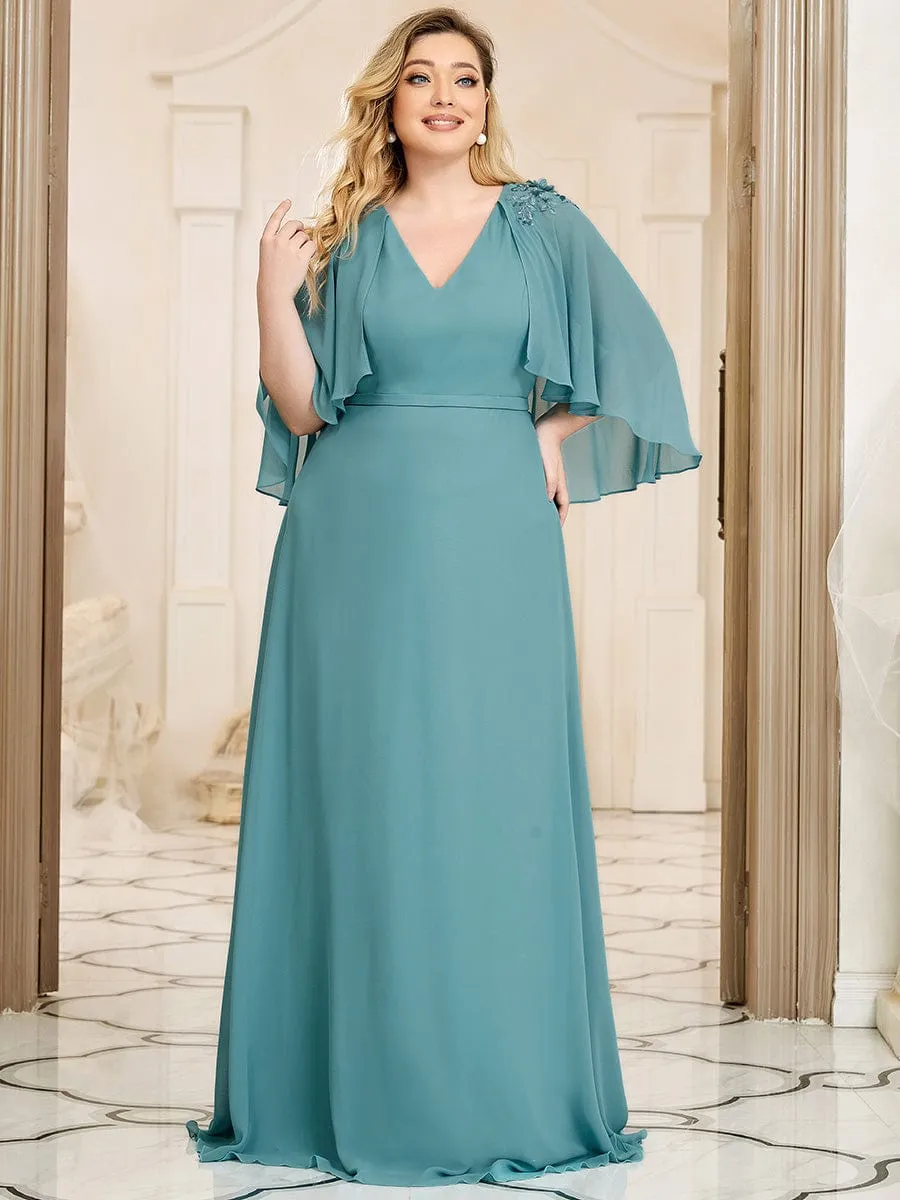 Elegant V Neck Flowy Chiffon Bridesmaid Dresses with Wraps