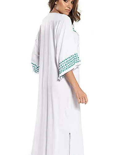 Embroidered V-Neck Beach Kaftan Short Sleeve Swimsuit Cover Up